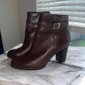 Brown Chunky Heel Leather Boots